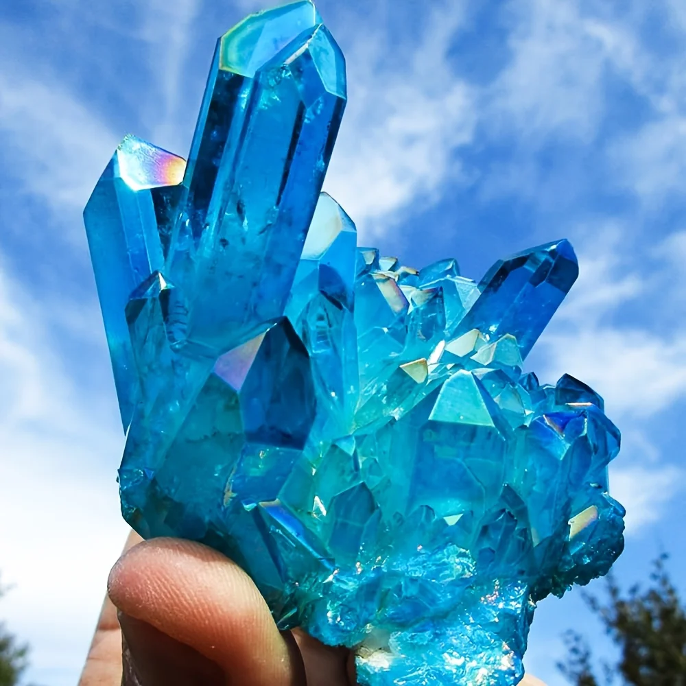 1pc Stunning Rare Sky Blue Aura Quartz Cluster Perfect for High-End Office And Home Decoration As Well As Unique Gifts