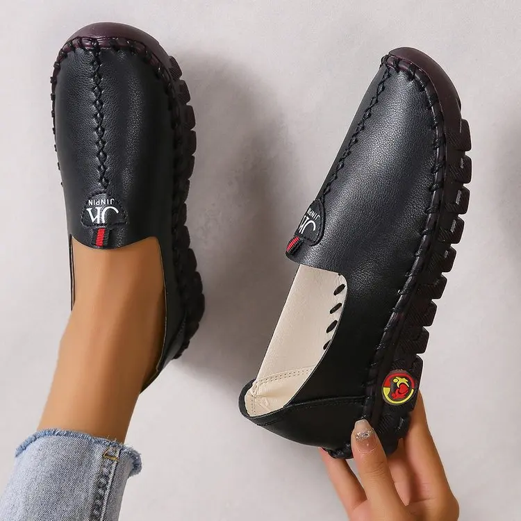 Mother Comfortable Leather Summer Shoes Women Black Flats Soft Bottom Oxford Shoes Female Flats Leisure Loafers Moccasins Woman