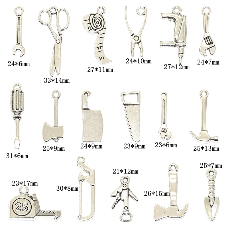 Wholesale 17pcs Mixed Tibetan Silver Color Home Tools Charms Alloy Metal Pendants For DIY Necklace Bracelet Jewelry Making Craft