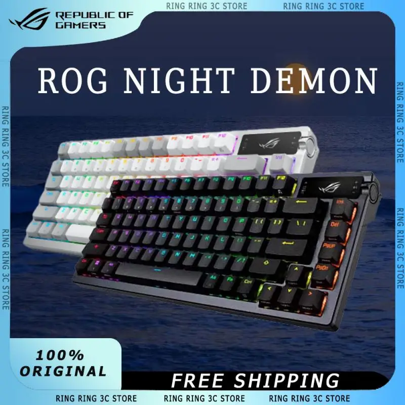 

Беспроводная механическая клавиатура ROG Night Demon с поворотной кнопкой, игровая клавиатура с OLED экраном 3 режима, долгая выносливость, низкая задержка