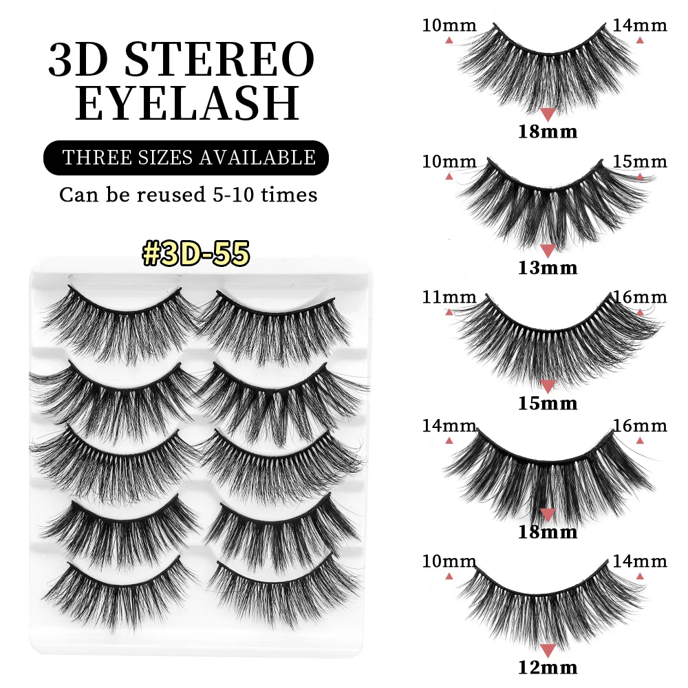 QSTY 5 Pairs 3D Mink Hair False Eyelashes Thick Curled Full Strip Lashes Eyelash Extension Fashion Women Eyes Makeup