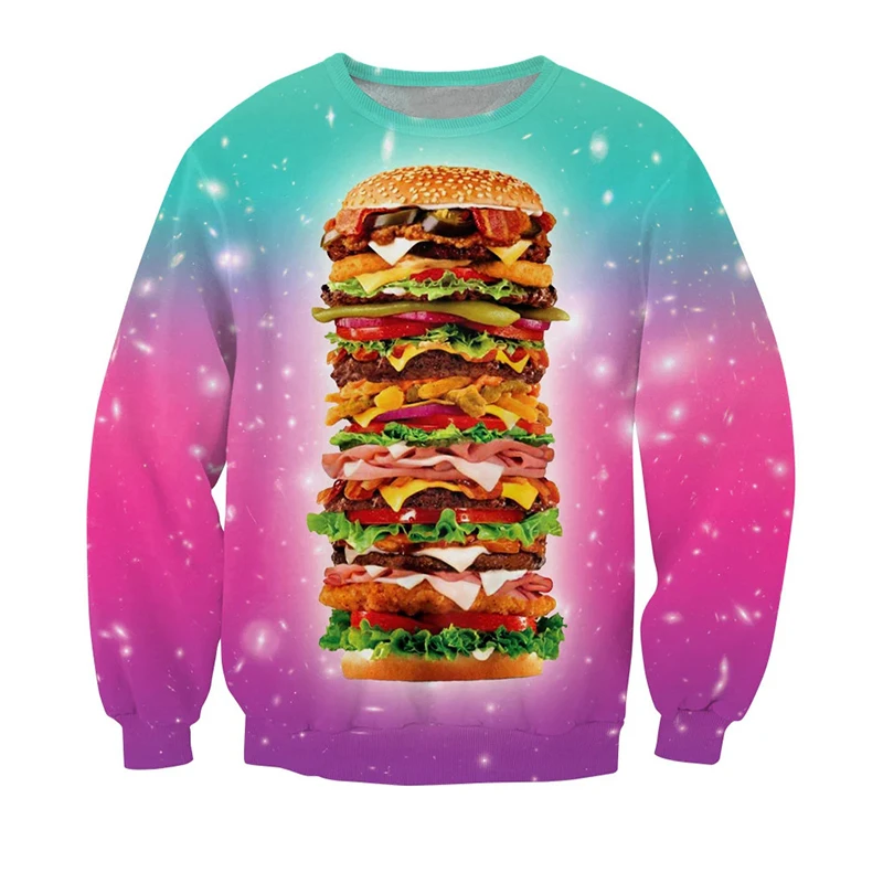 2024 New Fashion Funny Fried Chicken Sweatshirts Street Casual Men Women Hamburger Graphic 3D Printed Hoodies Crew Neck Clothing