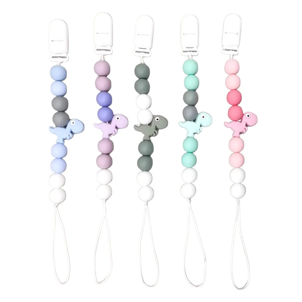 

White Pacifier Clips Holder Silicone Elephant/Panda/Dinosaur Teething Chain For Baby Pacifier Chain Nursing Chew Toys Gift
