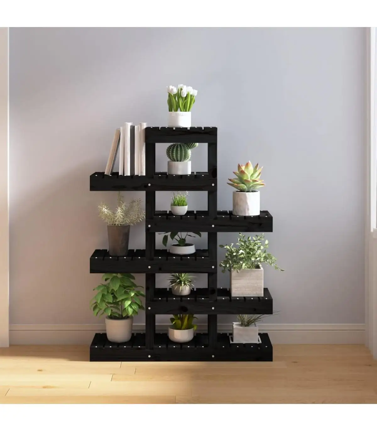 Pot holders plant stand solid wood pine black 85x25x109,5 cm