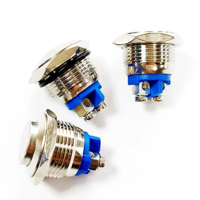 2pcs 16mm screw foot metal button self resetting rust proof waterproof jog switch with normally open silver contact NEW