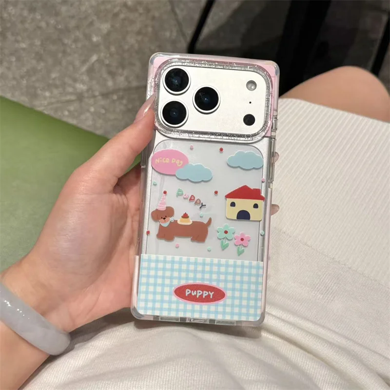 

Cute Puppy Dachshund Phone Case for iPhone 15 16 17 Pro Max Clear Shockproof Protective Cover Aesthetic Kawaii Case