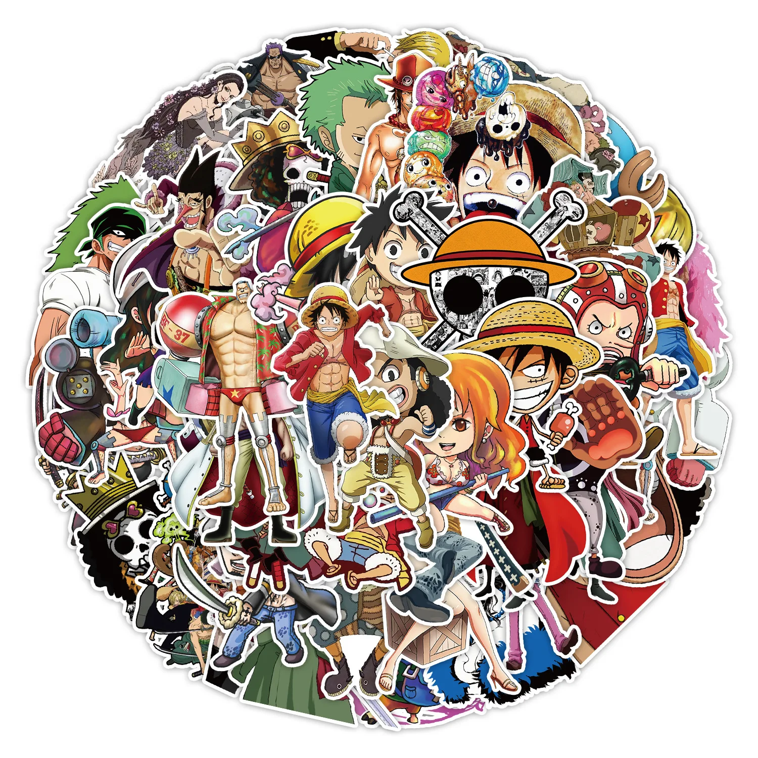 50Pcs One Piece Luffy Anime Sticker Reusable Vinyl Waterproof Decals Notebook Phone Case Decoration Kids Teens Toy DIY Gifts