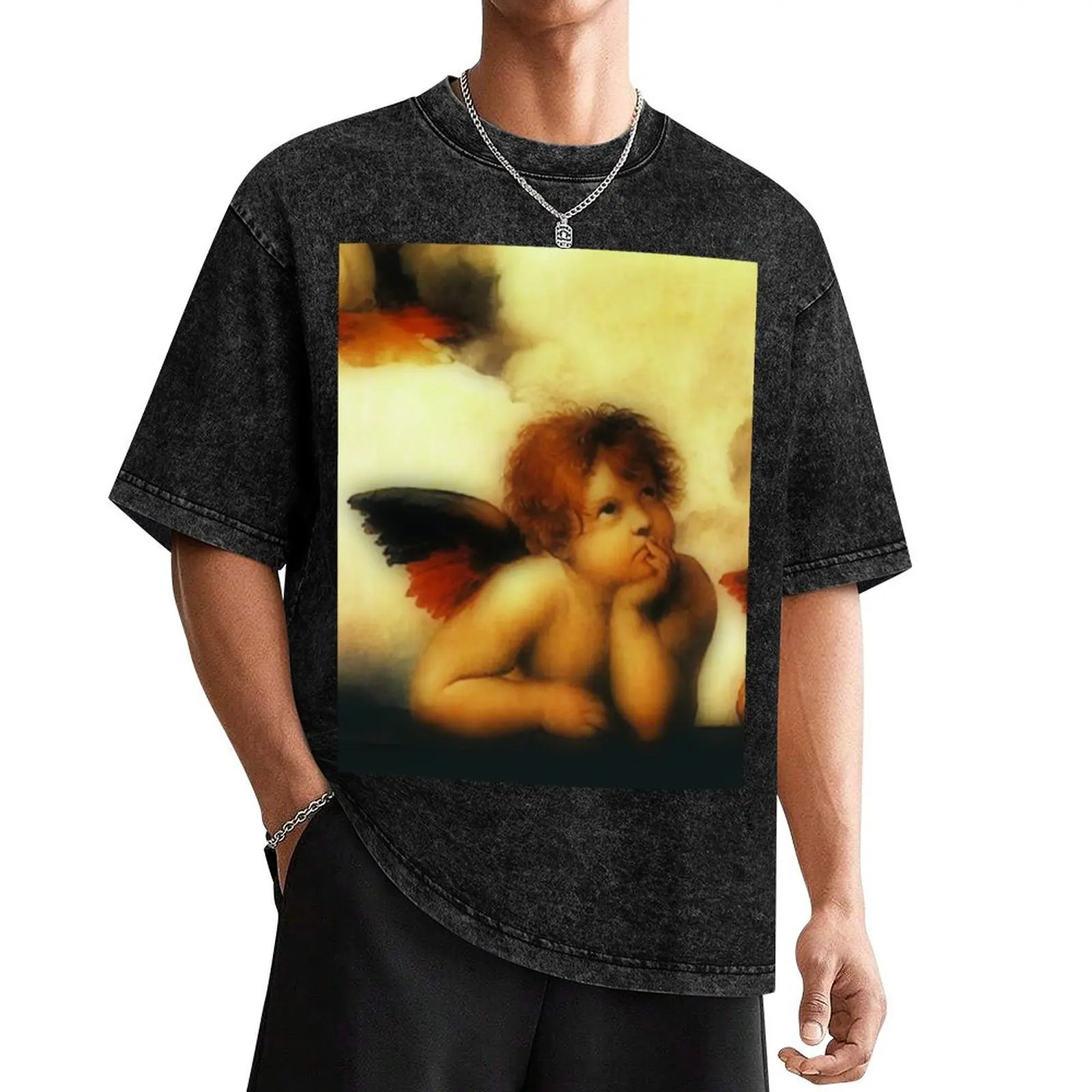 Raffaello Sanzio da Urbino Sistine Madonna(angel 1), 1513-1514. T-Shirt blacks clothes for men