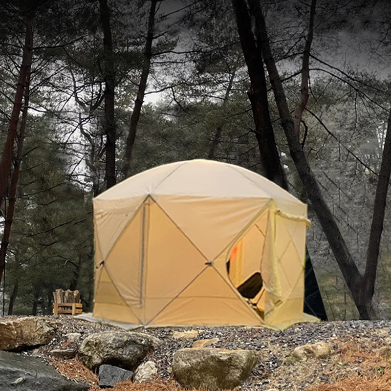 hexagonal tail ice fishing tent, outdoor wind and snow winter fishing house, wild self-driving camping connection ball tent can