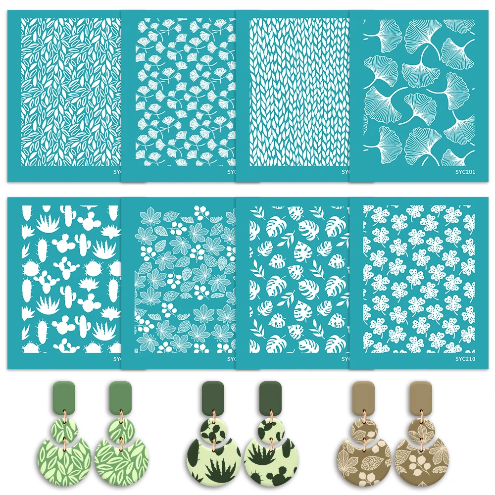 

Ginkgo Leaf Monstera Leaves Cactus Plants Polymer Clay Silk Screen Stencils for Printing Clay Stamps Jewelry Earrings Decor