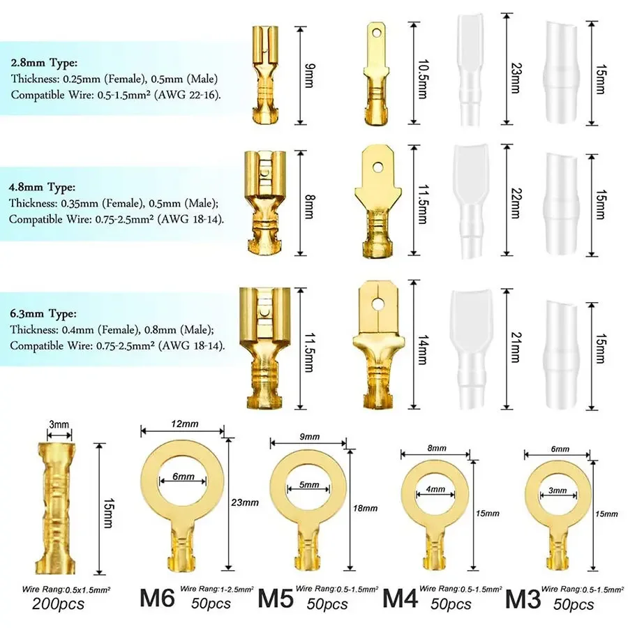 SN-48B 압착 공구 키트, 압착 단자 절연 암수 와이어 커넥터, 절연 슬리브 키트, 2.8mm, 4.8mm, 6.3mm