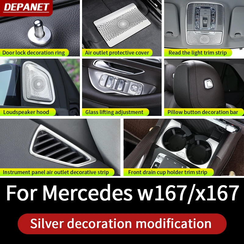 シルバーのインテリアアクセサリー,メルセデス用,gle w167,x167,gle v167,クーペ350 450,500e amg,2020〜2024