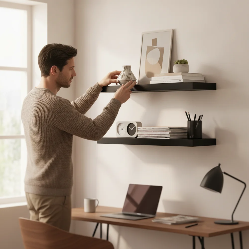 Étagères murales flottantes, lot de 2 pièces, 100 x 20 x 3,8 cm, en MDF peint, système de fixation invisible, facile à installer et à nettoyer, décoration classique pour salon, bureau, couloir, studio