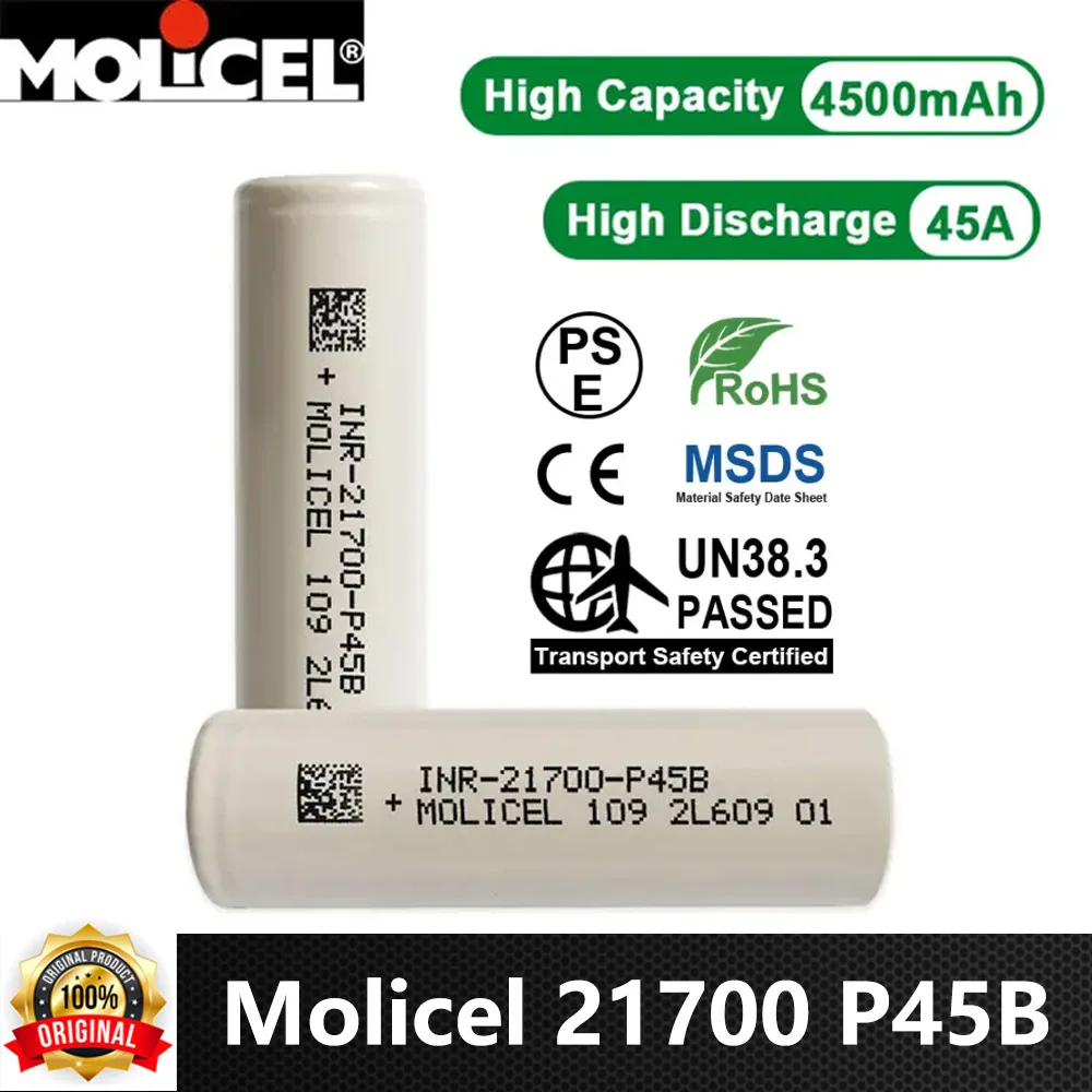 1-10pcs Molicel INR 21700 Battery P45B 4500mAh 45A 3.7V 100% Original Low Impedance Li ion Battery For Flashlight Battery Pack