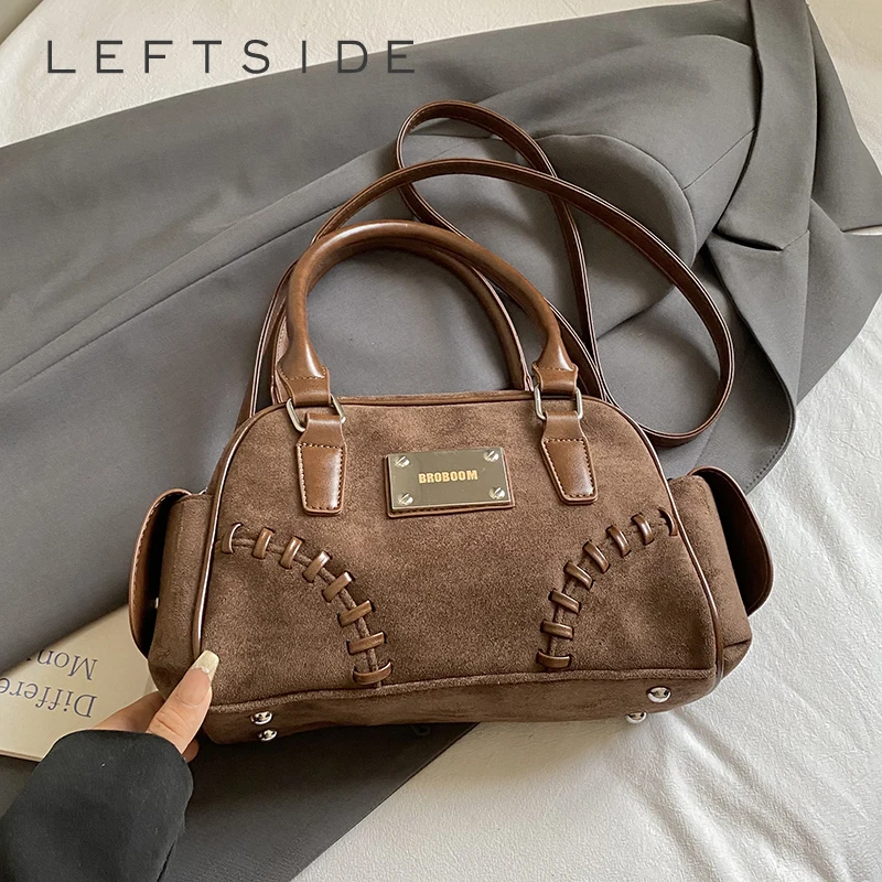 

LEFTSIDE Women Small PU Leather Shoulder Bag 2025 Winter Simple Short Handle Crossbody Bag Luxury Designer Handbags and Purses