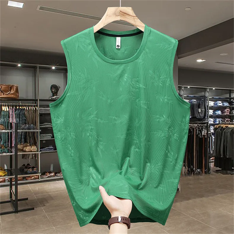 

12XL 13XL Plus Size Suits Men Summer sports Tank Tops Fashion Bamboo Leaf Printing Suits Male Clothes quick dry tshirt