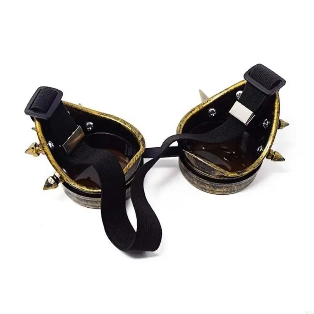 Tinted Round Lenses Steampunk Goggles Adjustable Elastic Strap Decorative Spikes Cosplay Goggles Vintage Style Costume Eyewear