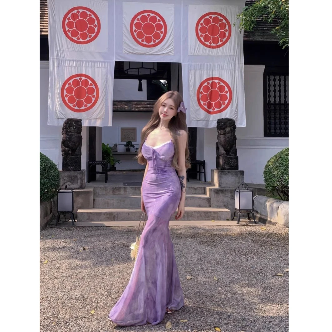 فساتين نسائية صيفية جديدة بدون أكمام بحزام سباغيتي مع فيونكة وفتحة جانبية مفرغة ملابس شاطئ فساتين صيفية مضادة للشمس متعددة الألوان #1