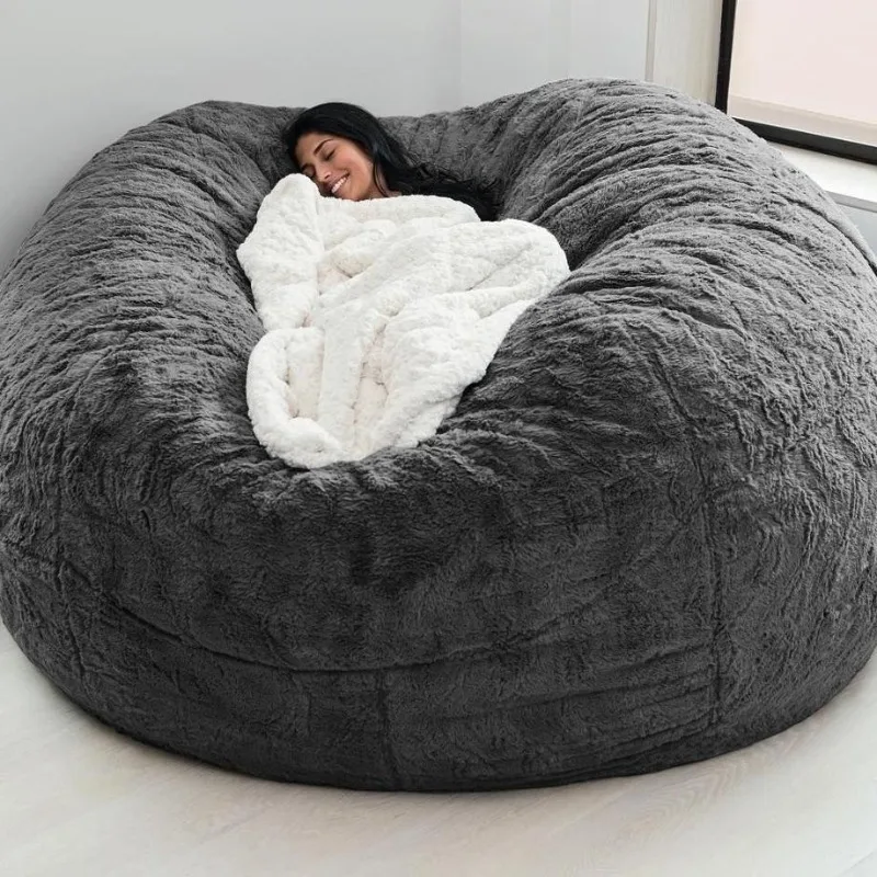 Living Room Sofas Living Room Furniture, Artificial Fur Lazy Bean Bag Sofa with Jacket & Inner Lining for Home Decor Sofa Cover