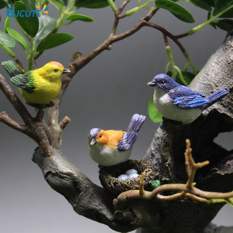 4Pcs/lot Birdie Figurines Micro Landscape Ornaments Bird's Nest Bird Eggs Mini Gardening Bonsai Simulation Model Dollhouse Decor