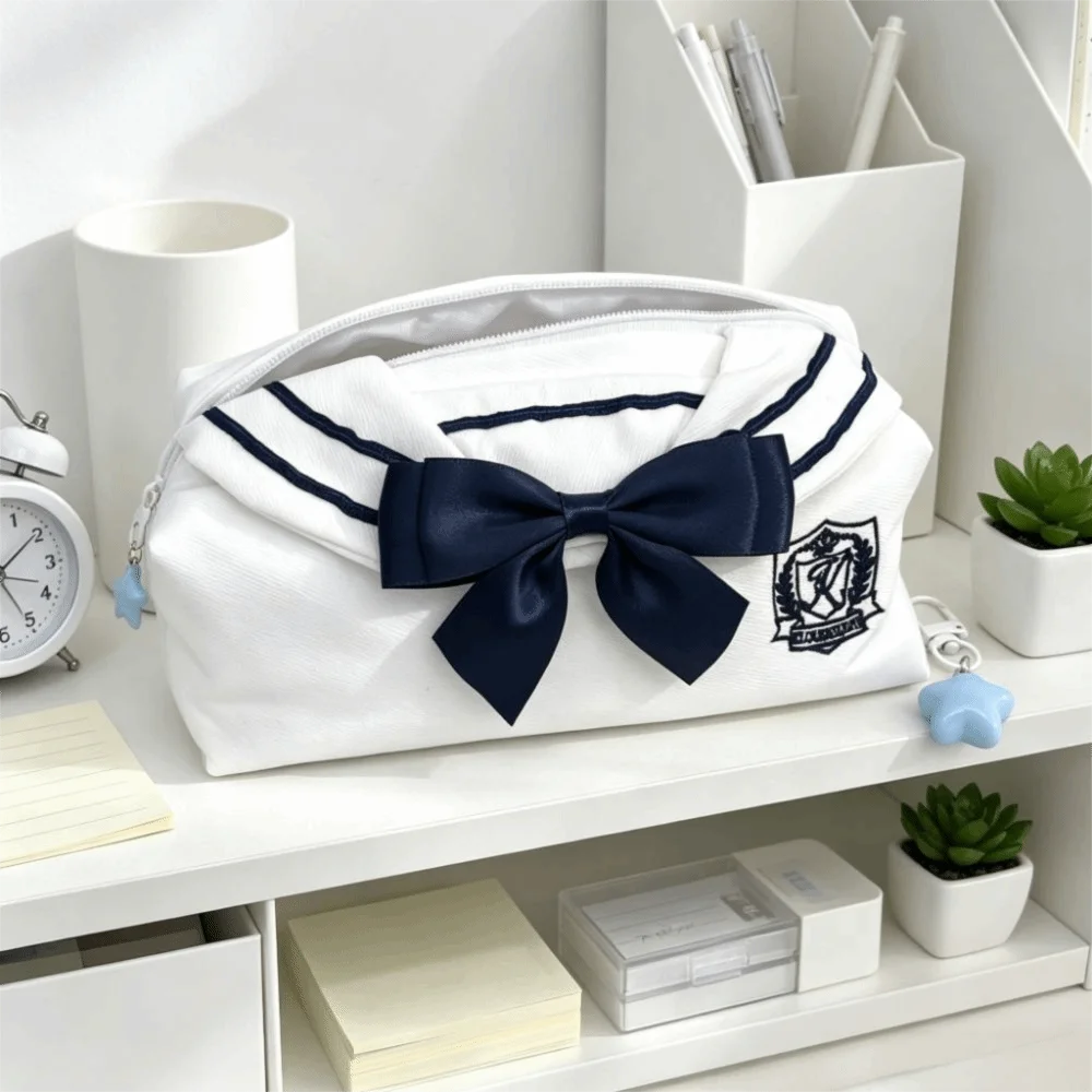 College Style Bowknot Design Pen Bag Bow Tie Design Soft Touch Pencil Case INS Multi-functional Stationery Storage Bag School