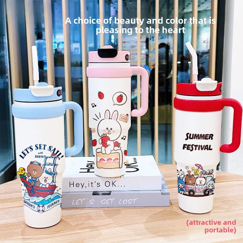 LINE FRIENDS Brown Cony Sally anime cartoon cute straw cup kawaii for boys and girls home car tumbler coffee cup gift wholesale