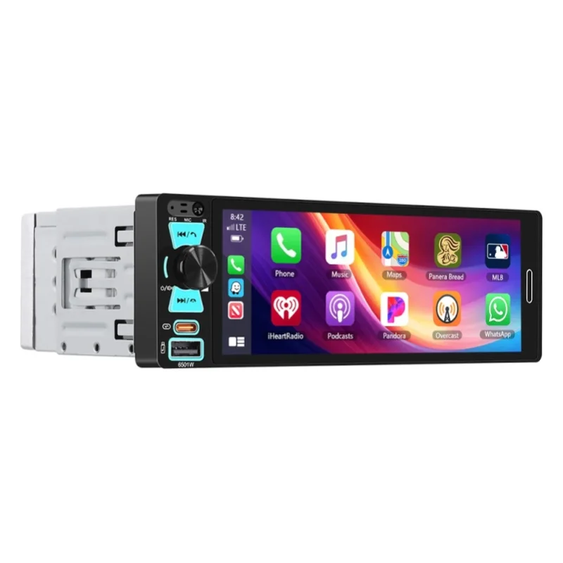 Podofo 6.5-calowy 1DIN Radio Samochodowe z Dotykowym Ekranem Incell, Carplay, Android Auto, Mirror Link, FM AM RDS, Odtwarzacz Multimedialny, Uniwersalna Radioodbiornik Samochodowy do VW AUDI — 2