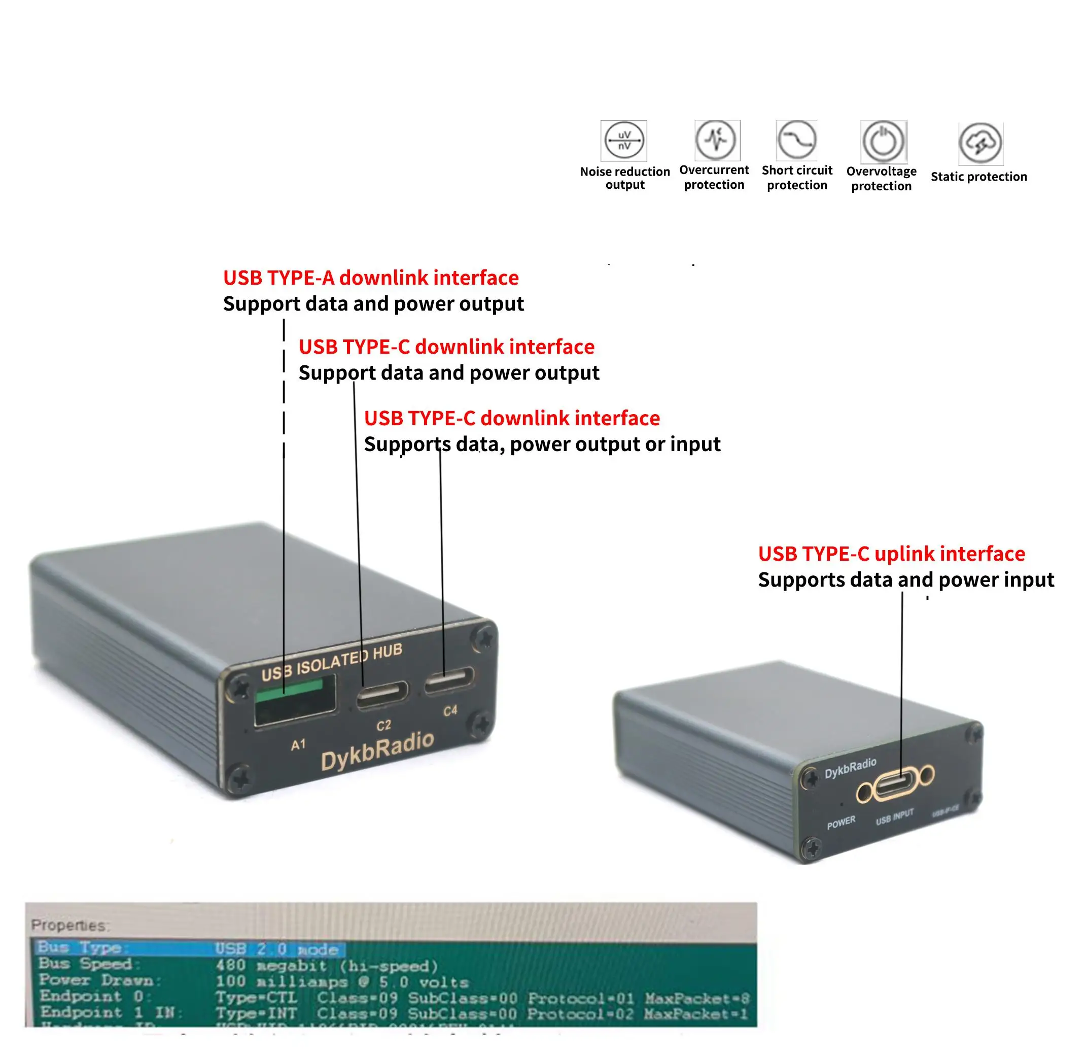 DYKB USB Isolator 480Mbps Digital Isolation Hub ADUM3166 for Audio DAC Decoder ROS Robot Ground Noise Eliminator HiFi Debugging