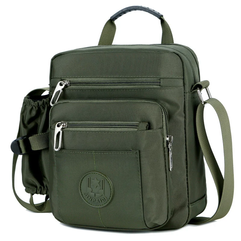 

New men's nylon shoulder bag large capacity messenger casual multi-compartment with water cup