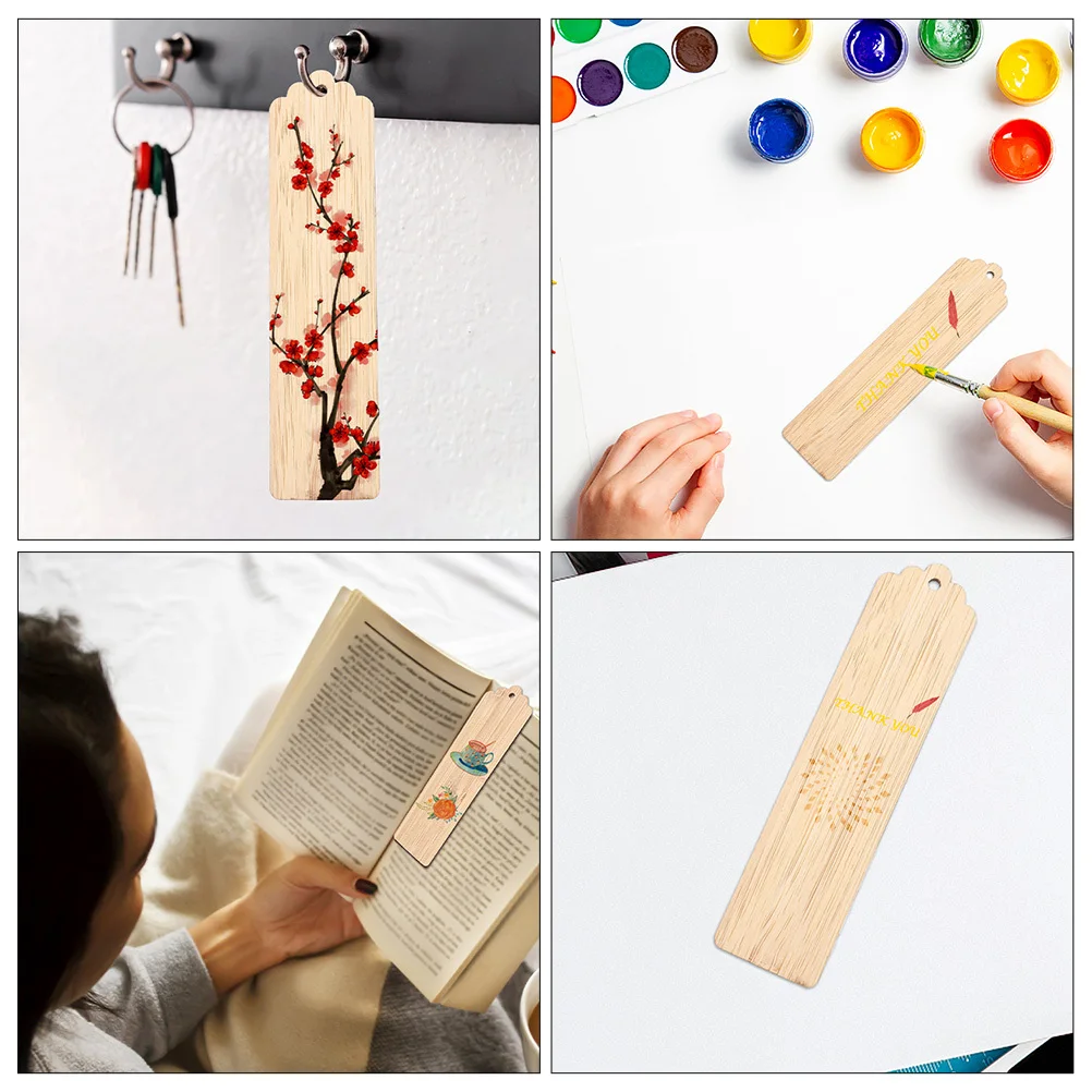 

10Sets Blank Wooden Bookmarks DIY Hanging Tags for Book Lovers Carving Reading Page Markers Wooden Bookmarks DIY Page Markers