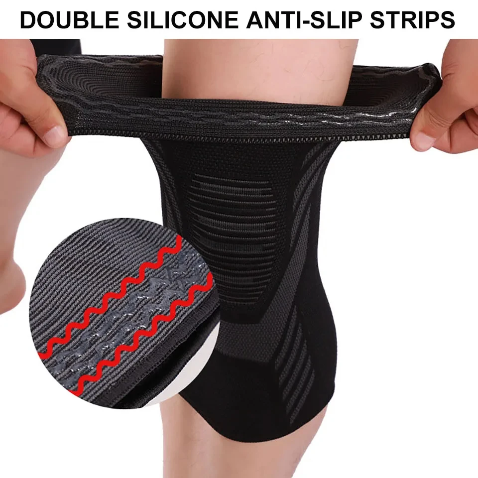 GOBYGO Sports Compression Knee Pads Breathable knit Leg Support Silicone Anti-slip Stabilizes Patella Cycling Running Basketball