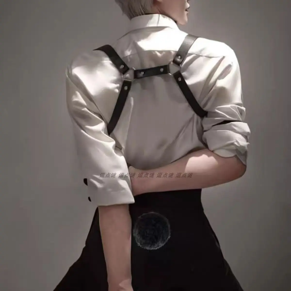 

1120 Sexy Lingerie Strap Men's Leather Clothing Stage Performance Costume Fashionable Rock Punk Style Rivet Decor Cosplay Show