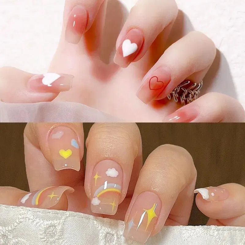 2 Sets Cute Combination Full Cover Artificial Fake Nails Wearing Reusable False Nails Ballerina Press on Nail Art