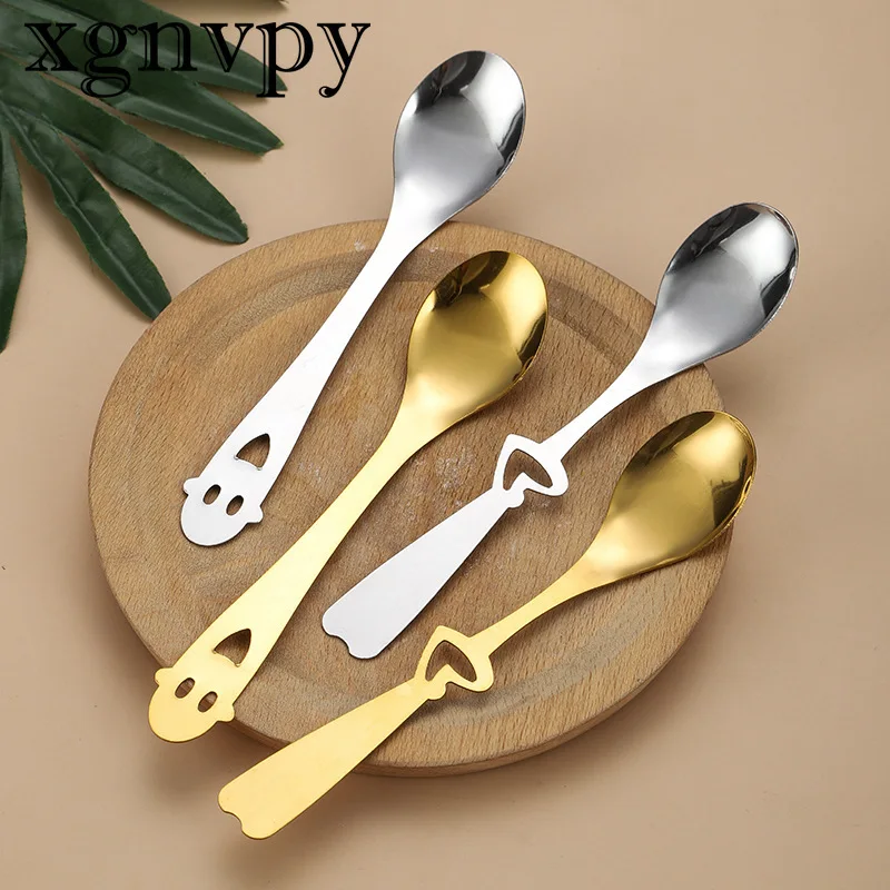 xgnvpy Stainless Steel Coffee Scoop Hollow Heart Smile Face Ice Cream Spoon Wedding Souvenir Gift for Home Kitchen Kids