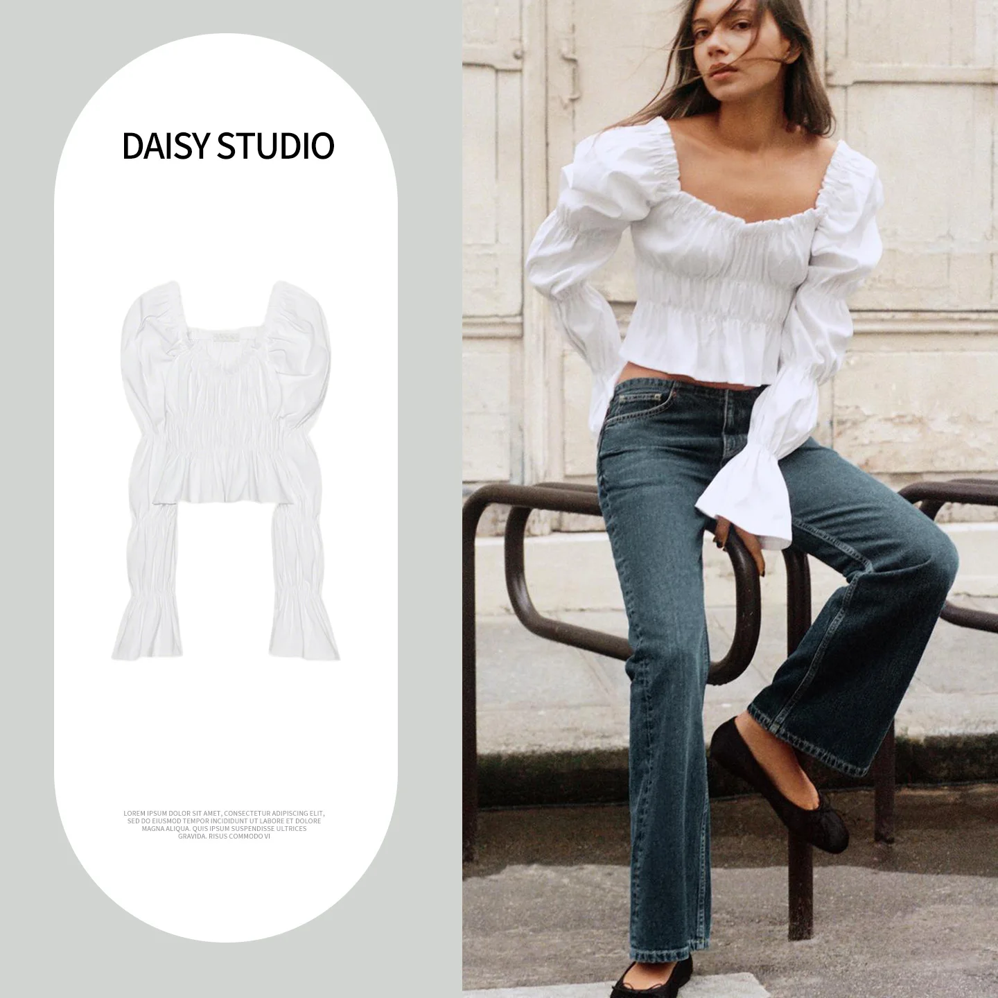 

Новая весенняя женская блузка в нежном стиле с квадратным воротником, рукавами-фонариками, оборками по низу, плиссированным подолом, из полиэстера, с длинными рукавами, короткая.