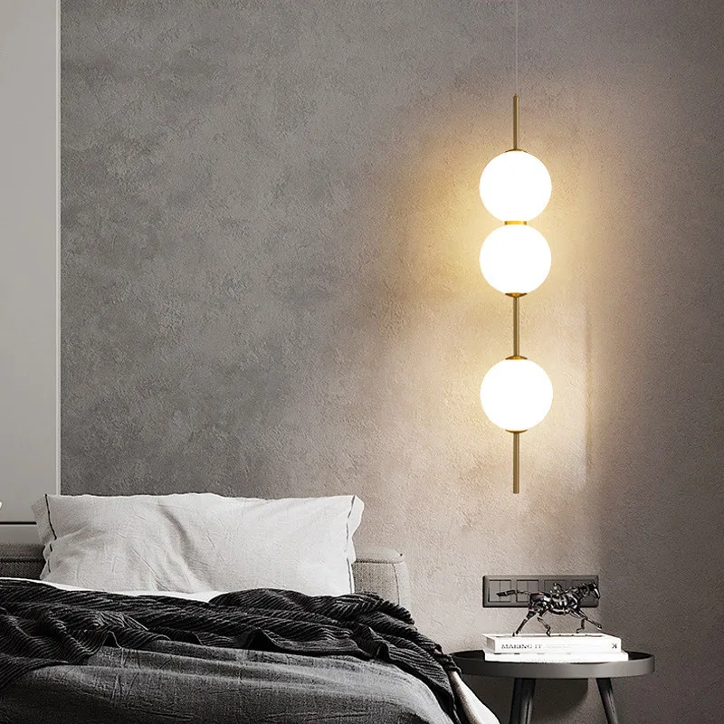 

Modern Glass Ball Led Pendant Lamps bedroom Bedside Gold Indoor Kitchen Hanging Light Luminaire Dining Room Decor Light Fixtures