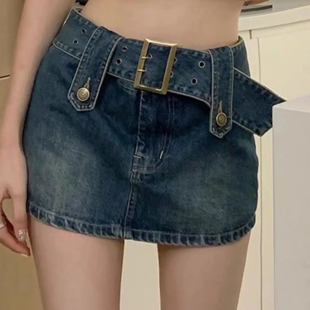 

Women Skirt Denim Skort Zipper Fly Slim Mini Skort with Belt Fake Two Pieces High Waist Denim Skirt Streetwear faldas mujer