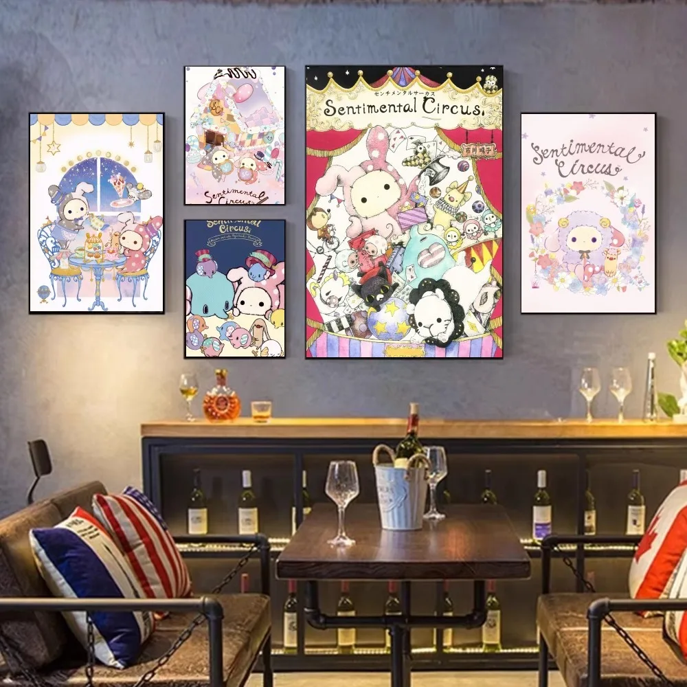 Cute Sentimental Circus  Poster Fancy Wall Sticker for Living Room Bar Vintage Decorative Painting Middle