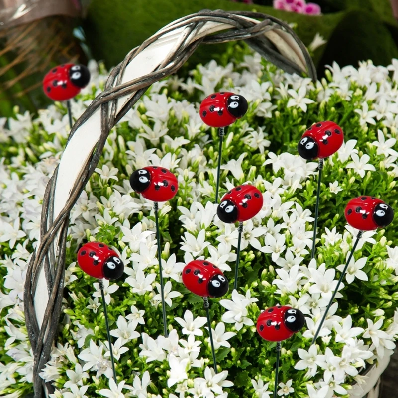 20 pz Coccinella Paletto da Giardino Decorazione Cortile Pianta Ornamenti da Prato Vaso Fiori Bastone 203C