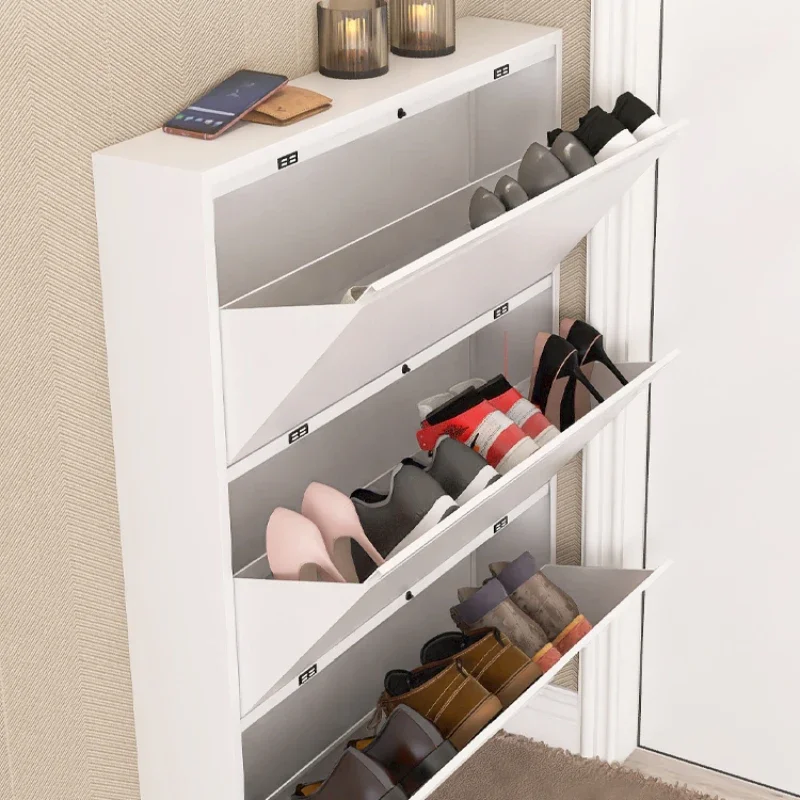 تصميمات رف الأحذية الأوروبي الفاخر متعدد الطبقات، خزانة أحذية ذات جودة عالية وعمودية ضيقة لتوفير المساحة