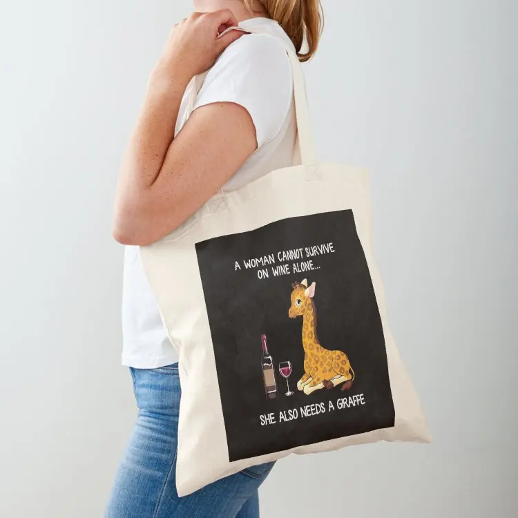 

Funny Giraffe and wine Tote Bag hand bag ladies Canvas shoulder bag female luxury women