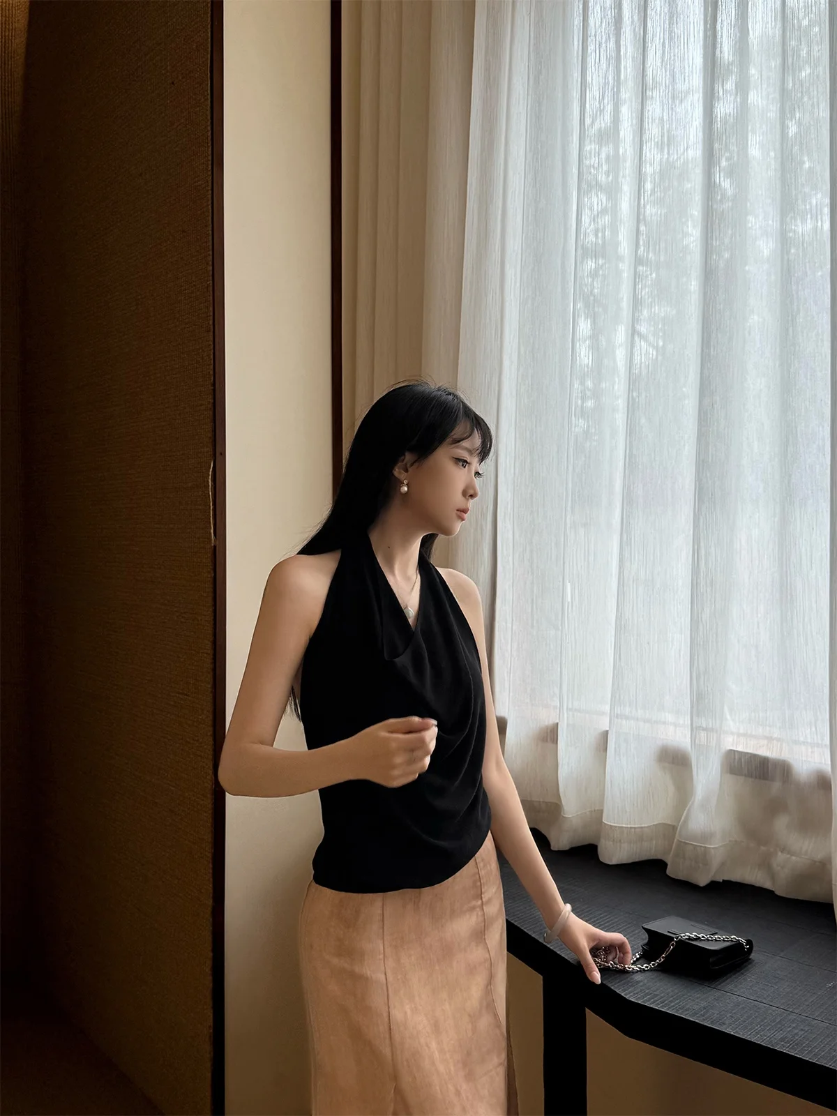 

WAYMODE Dry Rose Knitted Vest Ele Ne Hanging Twisted Knit Top Women's Faion Commute Sle ort Length Color