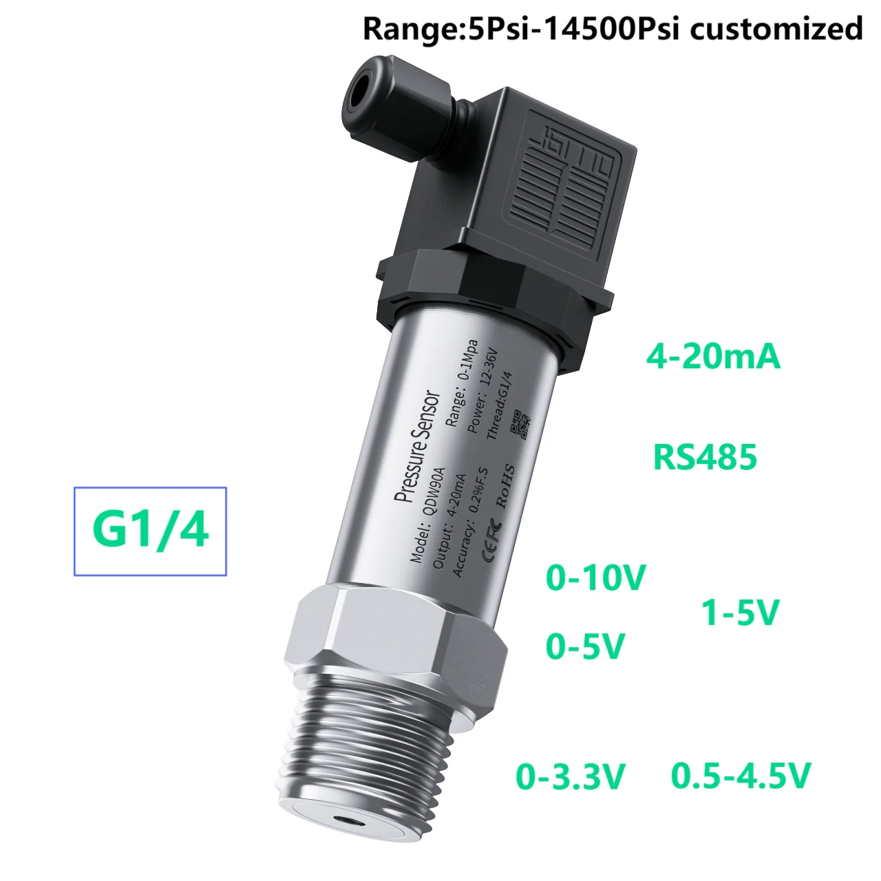 G1/4 0-150Psi 0-400Psi to 4-20mA RS485 Pressure Sensor Pressure Transmitter 0-10V 0-5V Hydraulic Pressure Sensor Transducer