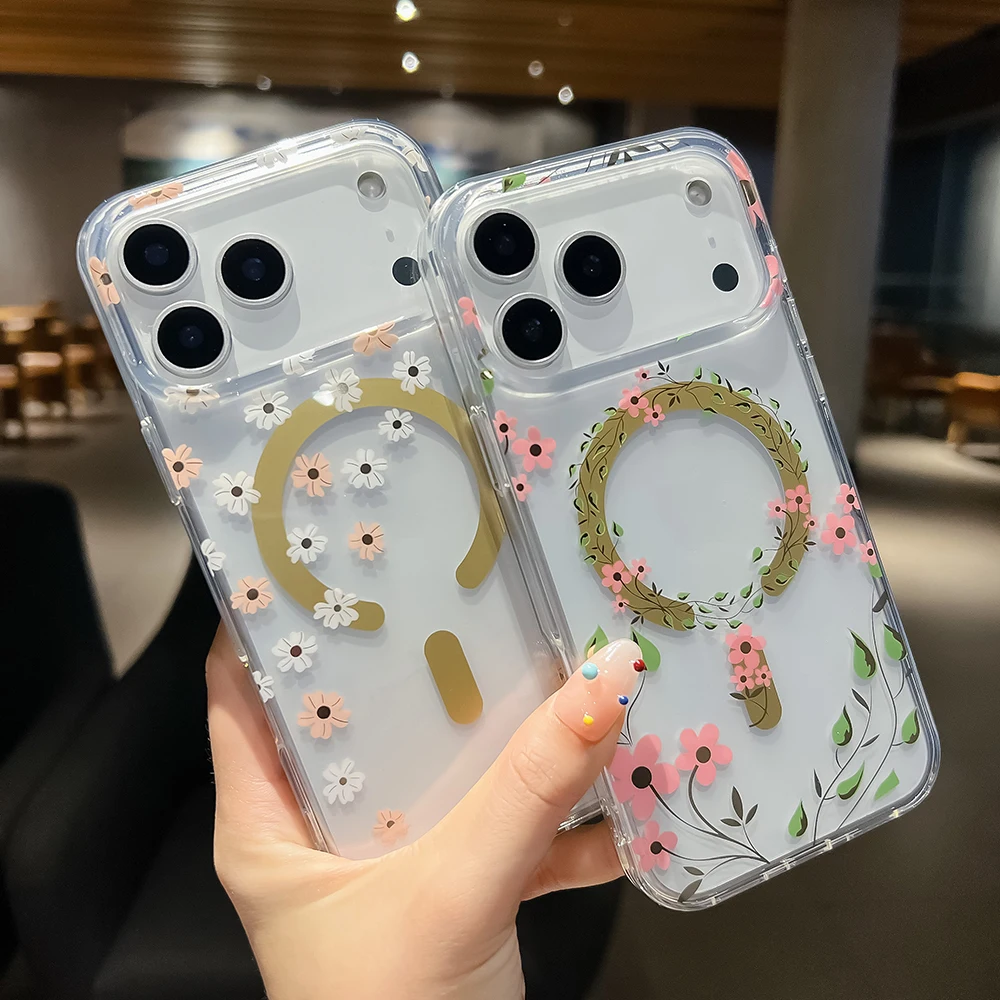 Luxuriöse Blumen-Magsafe-Handyhülle für iPhone 18 17 16 15 14 13 Pro Max 16E Magnetische Kabellose Ladefunktion Stoßfeste Hartschale – Detail 2