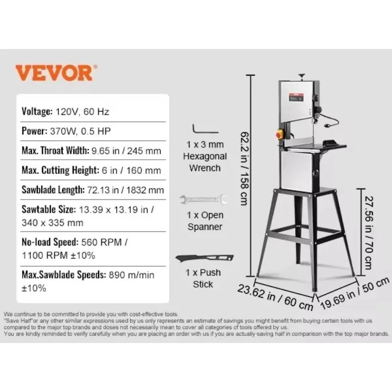 TAO 10/14Inch Band Saw 2-Speed Continuously Viable Benchtop Bandsaw with Optimized Work Light for Woodworking Aluminum Plastic