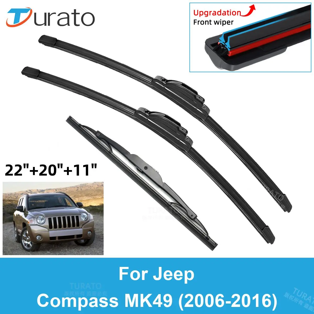 

3PCS Car Wiper Blades for 2006-2016 Jeep Compass MK49 Rear Windshield Wipers Double Rubber Car Accessories 2013 2014 2015 2016