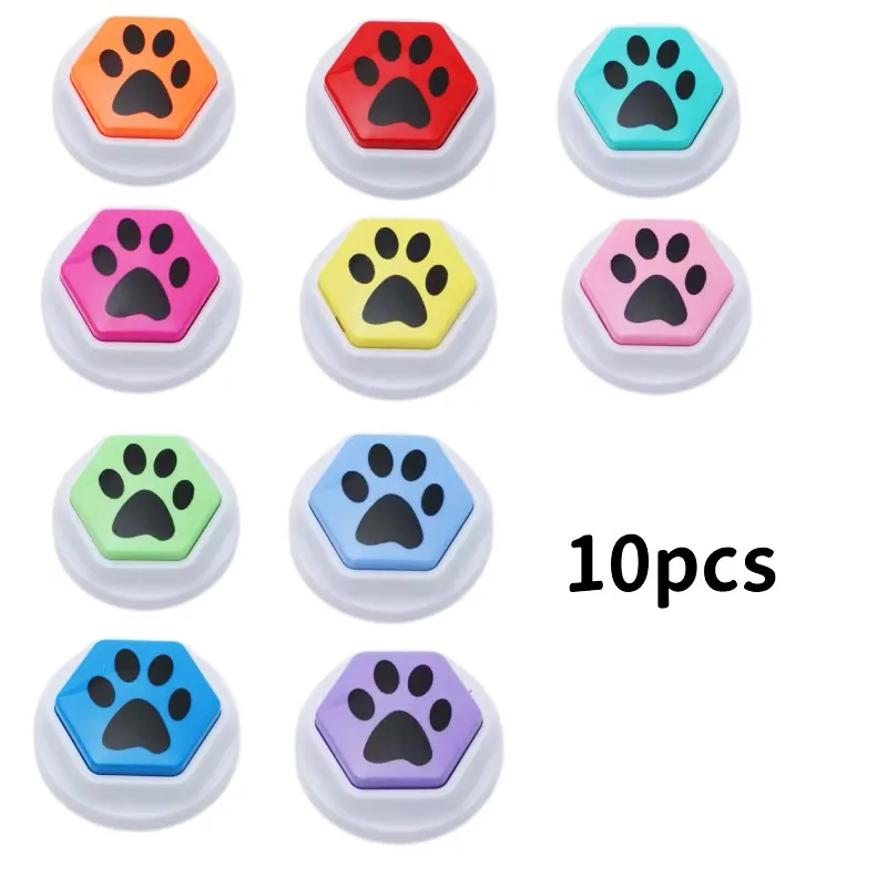 Dog Recordable Talking Sound Button Dog Toy Interactive Voice Buttons For Communication Hexagonal Paw Print Pattern Dog Training