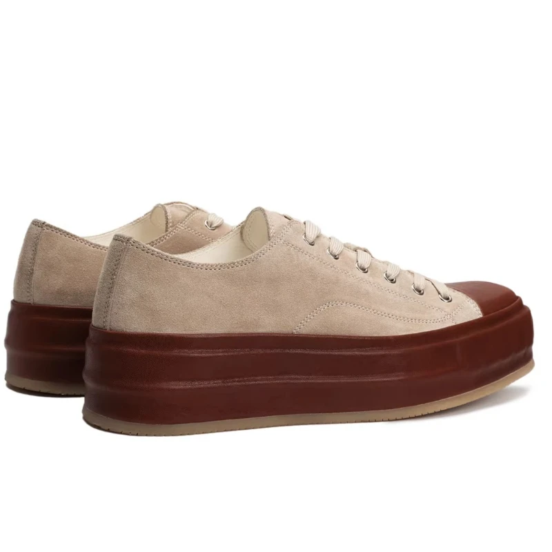 Retro Board Shoes Men's Hand Sewn Genuine Leather Breathable Casual Square Toe Board Shoes Comfortable Height Increasing Shoes