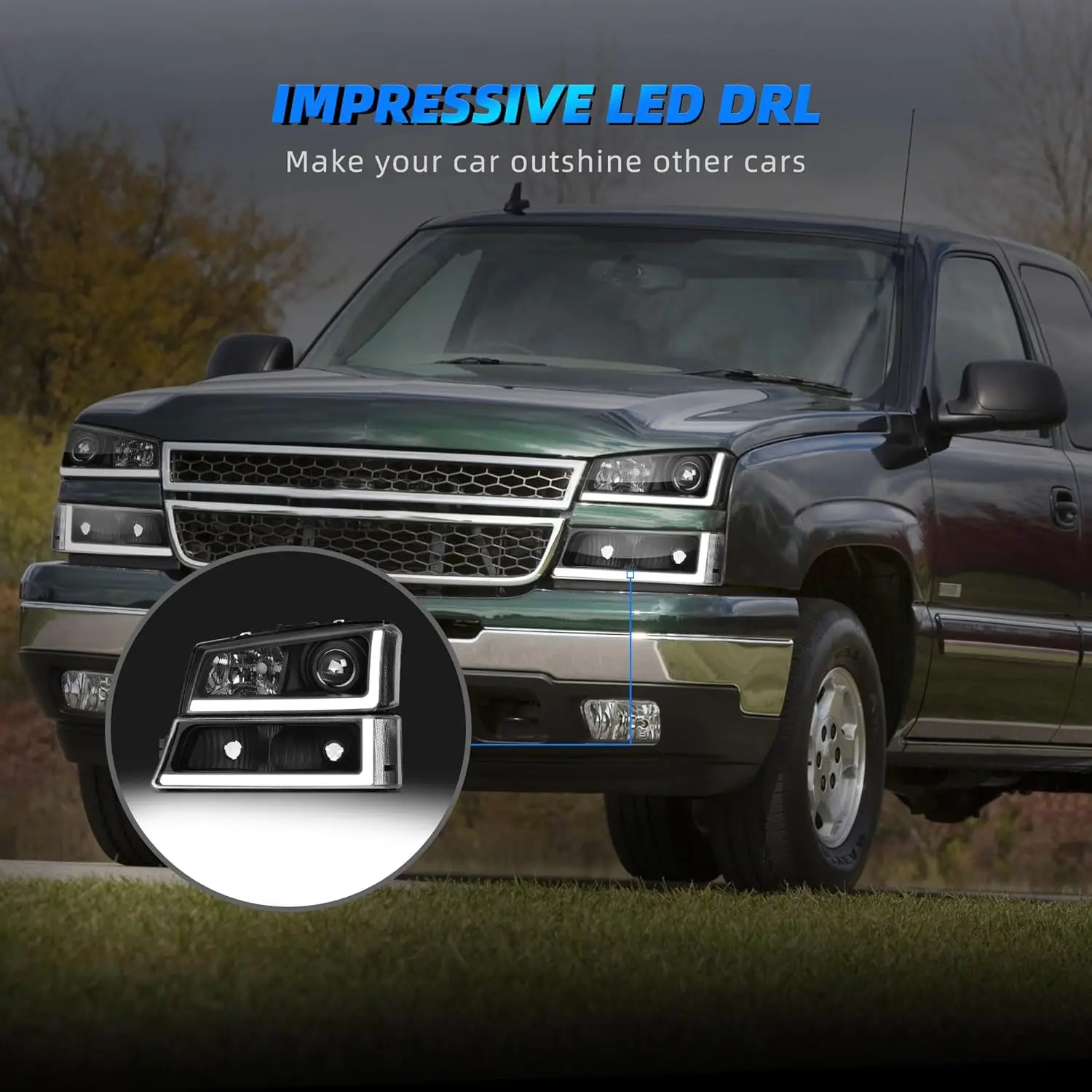 Projector Headlight Assembly Compatible with 03 04 05 06 Avalanche Silverado 1500 1500HD 2500 2500HD 3500/2007 Silverado