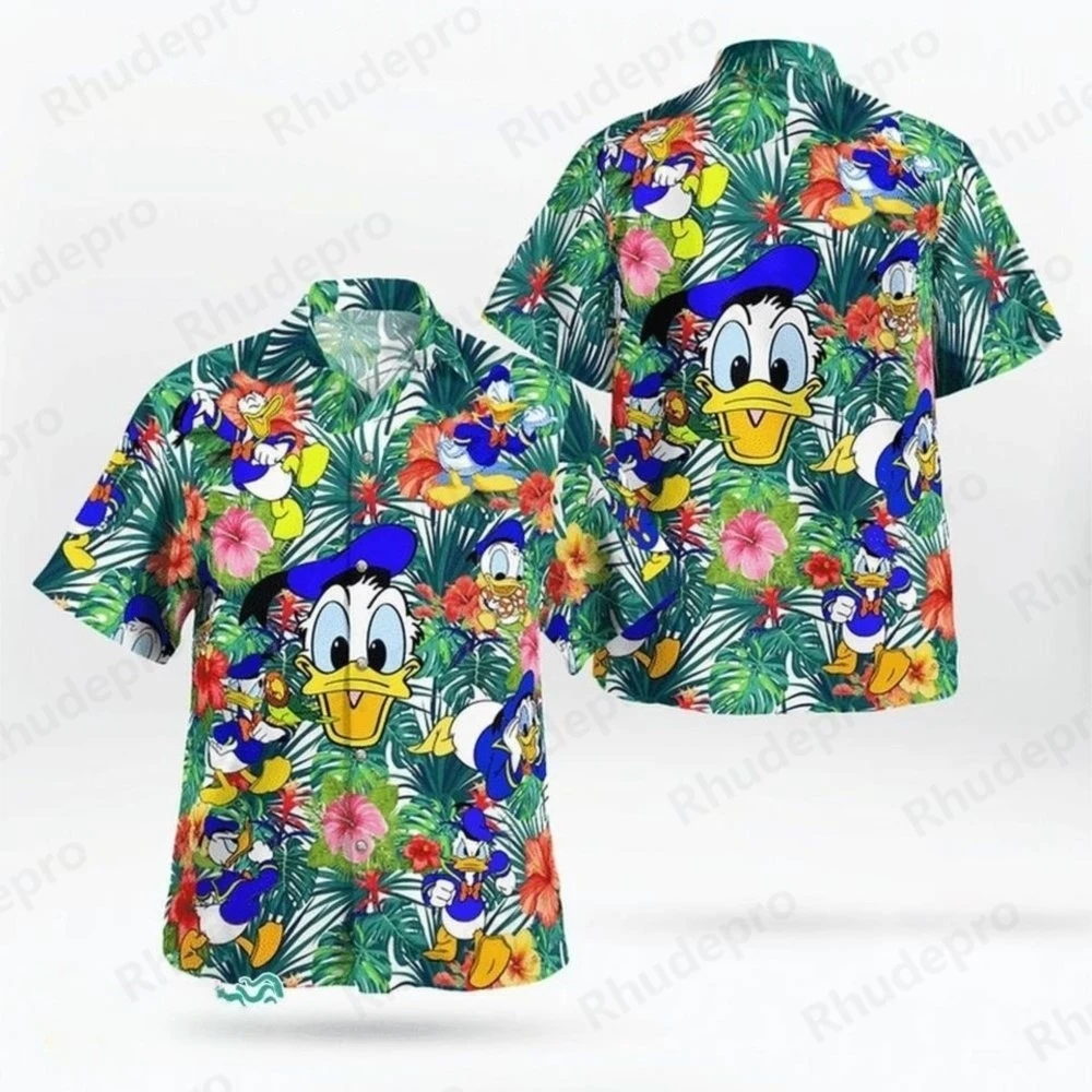 Disney 2025 Donald Duck Hawaiian Shirts Men Women Short Sleeve Shirts Duck Tales Summer Casual Vacation Buttons Beach Shirts